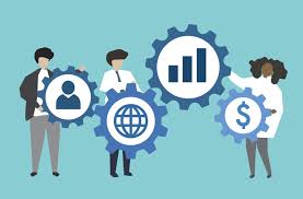 Ilustração de equipe analisando indicadores de desempenho com gráficos, finanças e dados empresariais