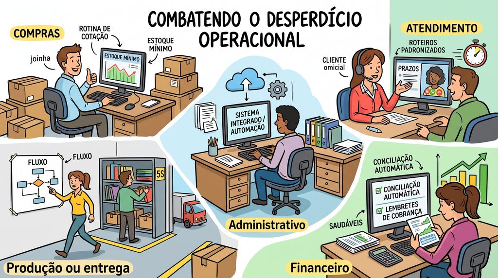 infográfico das áreas da empresa onde há desperdício operacional