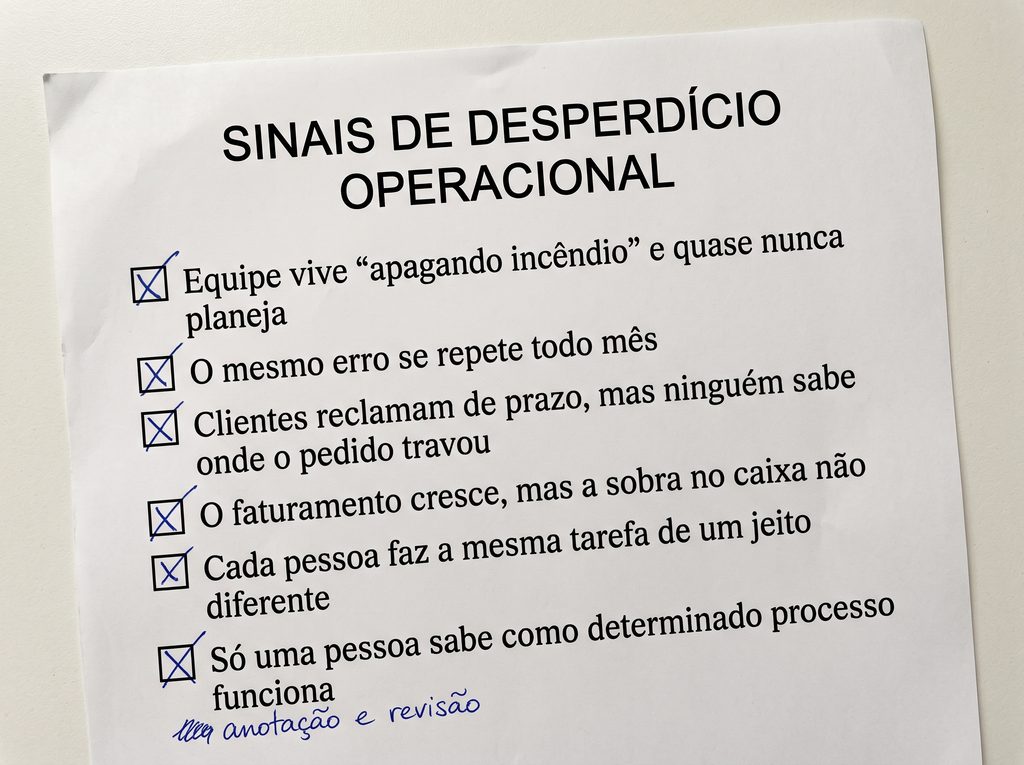 checklist com sinais de desperdício operacional em pequenas empresas