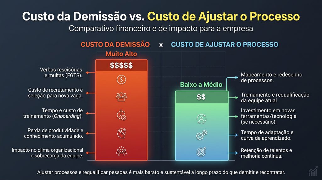 gráfico comparando custo de demissão e custo de ajuste para reduzir custos operacionais